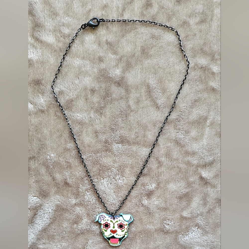 Day of the dead pit bull necklace